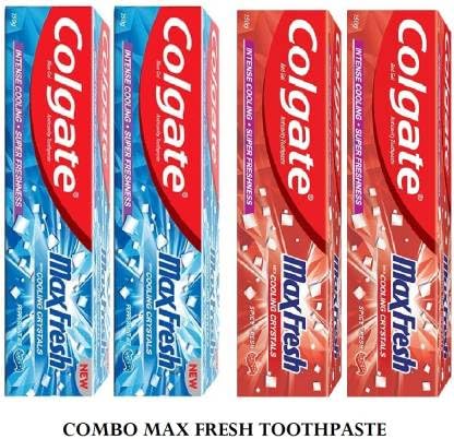 Colgate Max Fresh Toothpaste, Blue Gel Paste + Red Gel Paste Toothpaste (600 g, Pack of 4)
