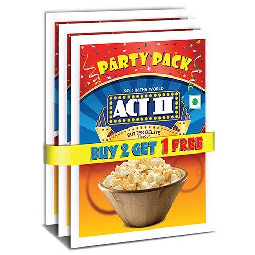 Act II Instant Popcorn Party Pack, Butter Delite, 3x150g (Buy 2 Get 1 Free)