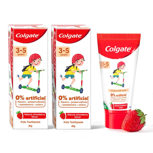 Colgate Kids Anticavity Toothpaste for 3-5 Years, 160g (80g x 2), Natural Strawberry Flavour, 0% Artificial Substances