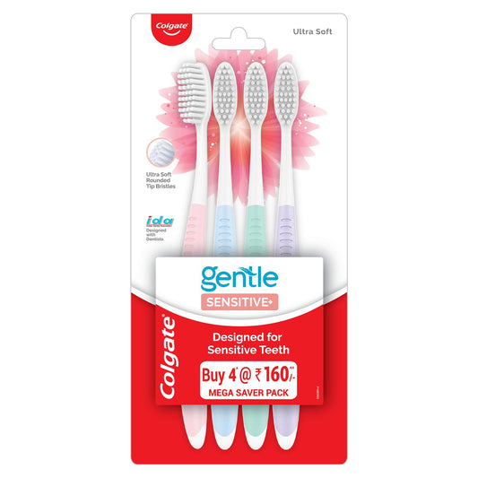 Colgate gentle Sensitive Ultra Soft Bristles Manual Toothbrush for adults - 4 Pcs, Multicolor
