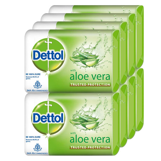 Dettol Aloe Vera Germ Protection Bathing Soap bar, 100gm, Pack of 8