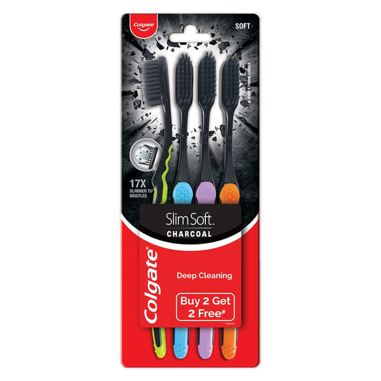 Colgate Slim soft Charcoal Manual Toothbrush for Adults (Buy 2, Get 2 Free) - 4 Pcs,