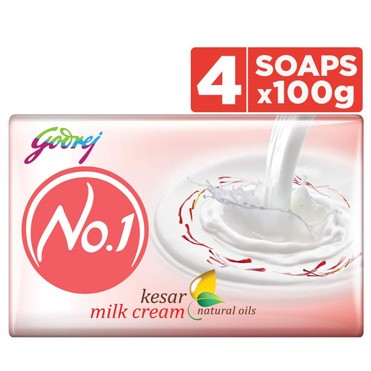 Godrej No. 1 Bathing Soap - Kesar and Milk Cream (100g) - Pack of 4 with One Extra