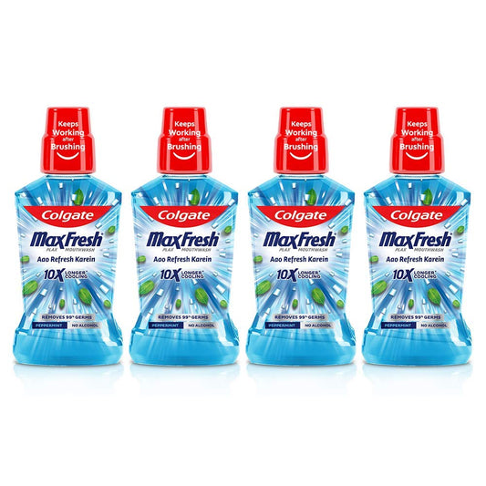 Colgate MaxFresh Plax Antibacterial Mouthwash, 1000ml (Pack of 4 x 250ml), Peppermint