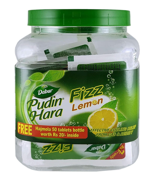 Dabur Pudin Hara Fizz (Lemon) 20 Sachet x 5 gm with Free Hajmola 50 Tablets Bottle inside