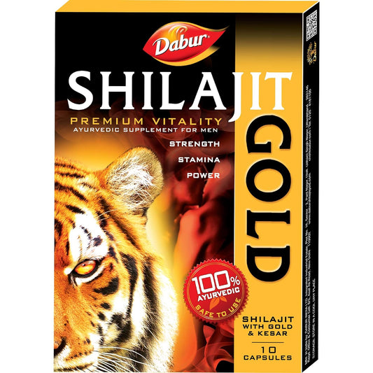 Dabur Shilajit Gold - 10 Capsules | 100% Ayurvedic Capsules for Strength , Stamina and Power | Premium Vitality Ayurvedic Supplement | For Men