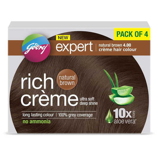Godrej Expert Rich Creme Hair Color (Pack of 4) - 4.00 Natural Brown
