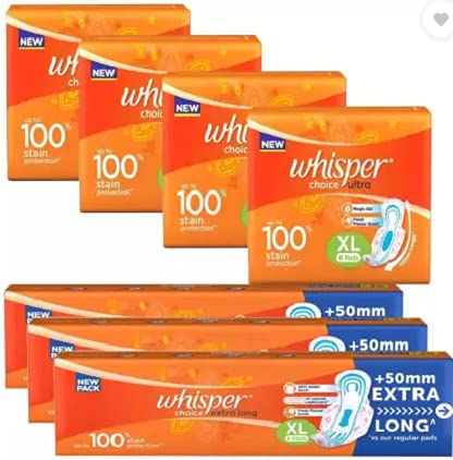 Whisper Choice Extra Long Ultra 100% stain protection (42 Pads) Sanitary Pad for women