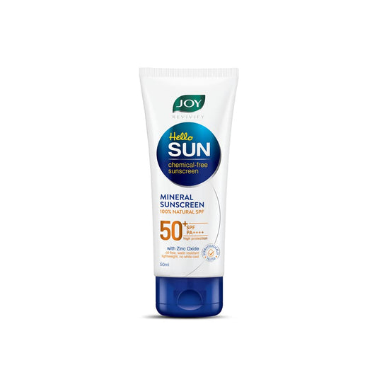 Joy Mineral Sunscreen For All Skin Type With 100% Natural Spf&Zinc Oxide (50Ml)|Oil Free,Lightweight&Zero White Cast Cream For Sun Protection|Chemical Free Sunscreen For Skin Type For Men&Women