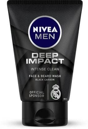 NIVEA - Pack of 1- MEN Deep Impact Intense Clean for Beard Face with Black Carbon Face Wash,50 g (Pack of 1)