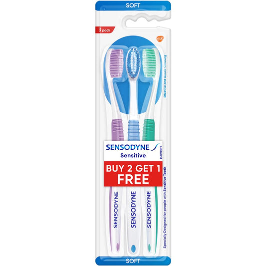 Sensodyne Toothbrush: Sensitive Tooth Brush With Soft Rounded Bristles For Adults, 3 Pieces (Manual,Multicolor,Buy 2 Get 1 Free)