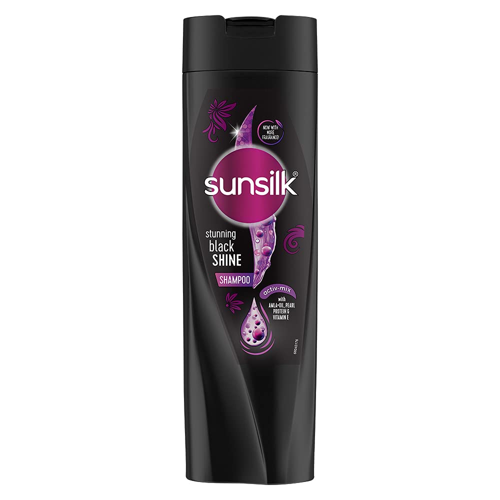 Sunsilk Stunning Black Shine Shampoo 360 Ml, With Amla + Oil & Pearl Protein, Gives Shiny, Moisturised, Fuller Hair