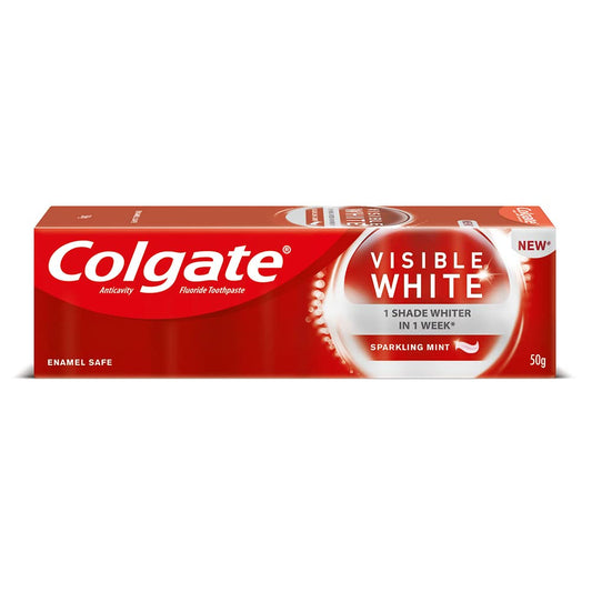 कोलगेट विज़िबल व्हाइट टूथपेस्ट (50 ग्राम) दांतों को सफेद करना 1 सप्ताह में शुरू होता है, इनेमल पर सुरक्षित, दाग हटाना और ताजी सांस के लिए मिन्टी फ्लेवर