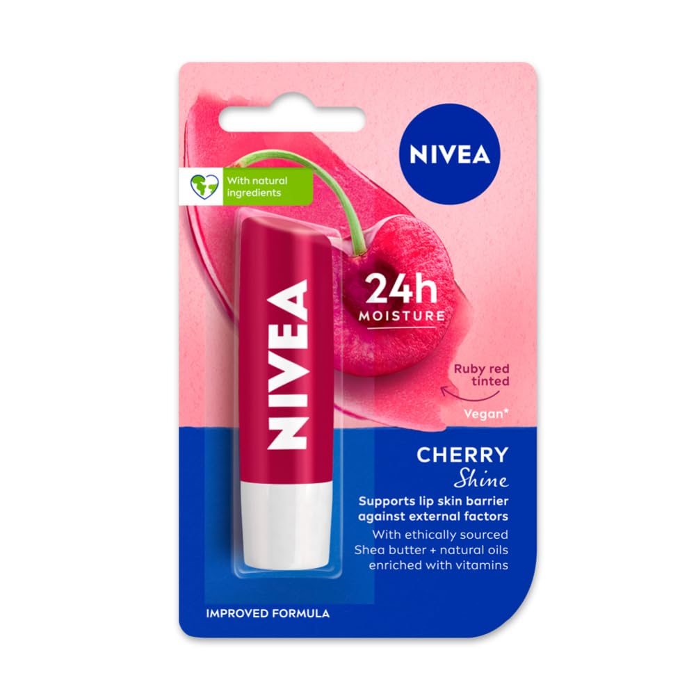 Nivea Cherry Shine 4.8G Lip Balm|24 H Melt In Moisture Formula|Natural Oils|Glossy Finish,4.8 G (Pack Of 1)