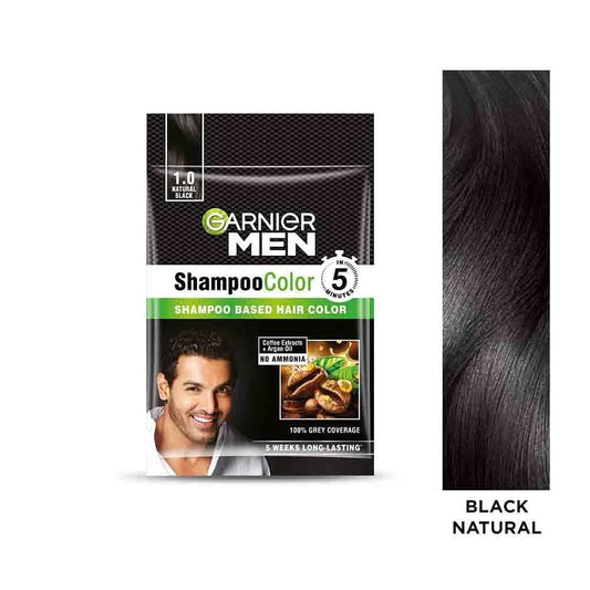 Garnier Men Shampoo Based Hair Color Natural Black - 1.0 (10Ml+10G) (Pack Of-8)