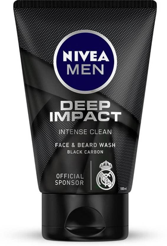 NIVEA MEN, Deep Impact Intense Clean, for Beard & Face, with Black Carbon, Face Wash,1 count (pack of 1)