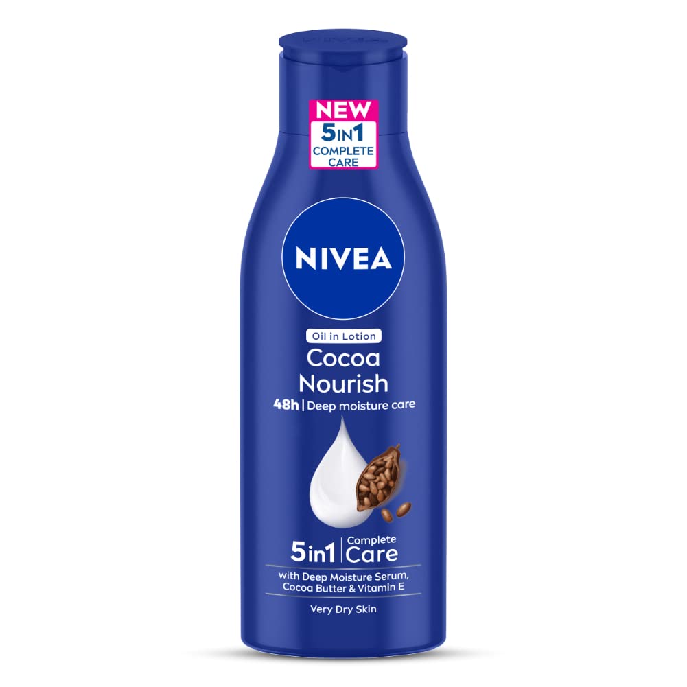 NIVEA कोको नॉरिश 200ml बॉडी लोशन गहरी नमी वाले सीरम के साथ| 48 एच मॉइस्चराइजेशन | कोकोआ मक्खन और नारियल तेल के साथ | गैर चिकना और स्वस्थ दिखने वाली त्वचा | बहुत शुष्क त्वचा के लिए