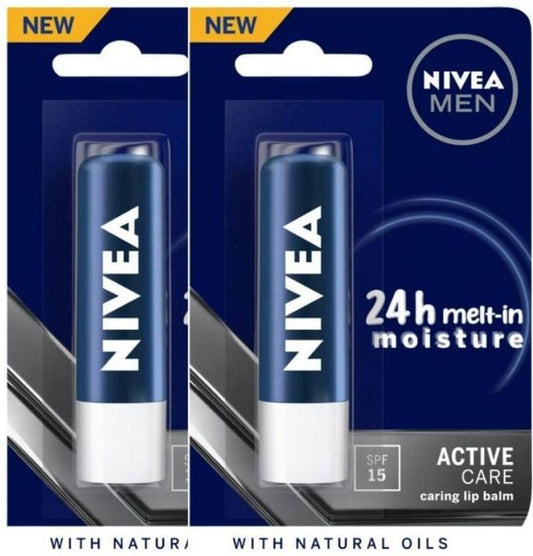 Nivea Men Active Care Lip Balm, Spf 15, 4.8G (Pack Of 2) Original (Pack Of: 2, 9.6 G)