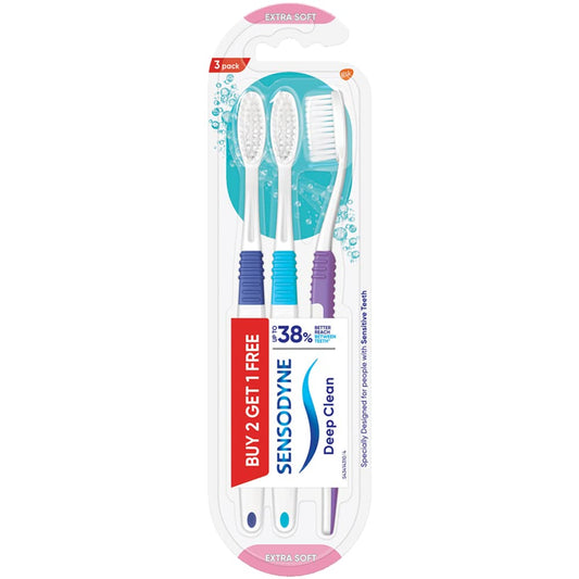 Sensodyne Deep Clean Manual Brush Super Saver Pack For Adult (Multicolor, Pack Of Buy 2, Get 1 Free)