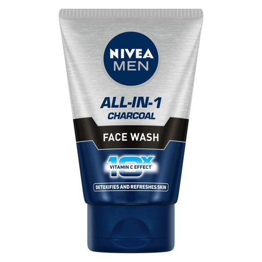 NIVEA Men Face Wash, All in 1 Charcoal, to Detoxify & Refresh Skin with 10x Vitamin C Effect, for All Skin Types, 100 g