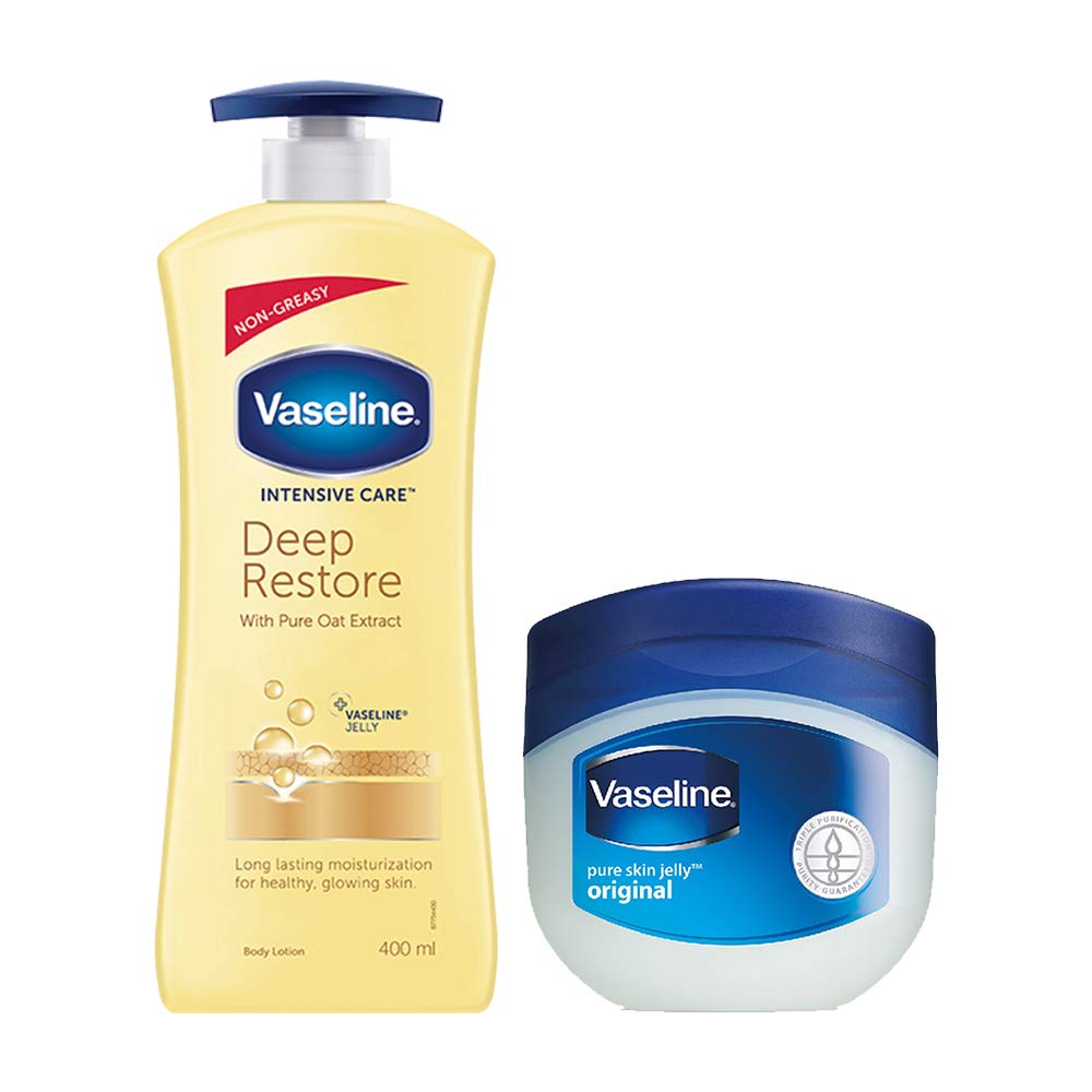 Vaseline Intensive Care Deep Restore Body Lotion, 400 ml with Original Pure Skin Jelly, 100 ml