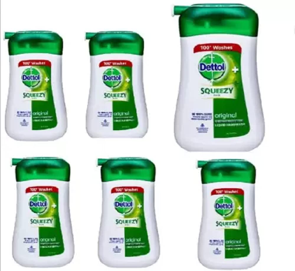 DETTOL SQUEEZY PACK LIQUID HANDWASH [ PACK OF 6 ] 100 ML Hand Wash Pump Dispenser (6 x 100 ml)