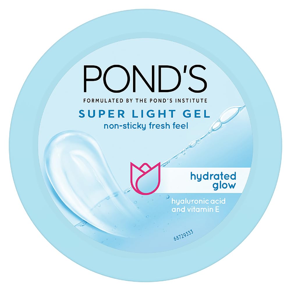 POND's Super Light Gel, Oil-Free Moisturizer, 200G, For Hydrated, Glowing Skin, With Hyaluronic Acid & Vitamin E, 24Hr Hydration, Non-Sticky, Spreads Easily & Instantly Absorbs