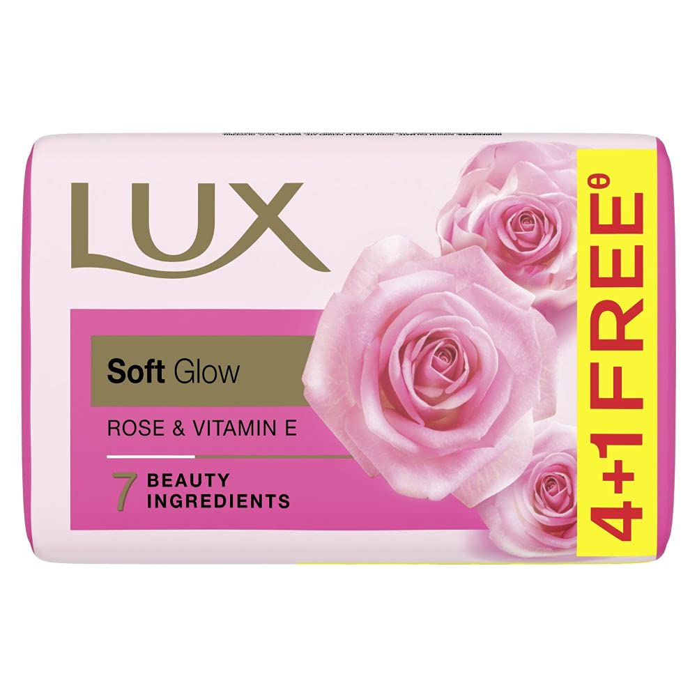 LUX Rose & Vitamin E Soap, Bathing Soap With Floral Fragrance, Soft, Moisturized And Glowing Skin, 100 g (Pack of 5)