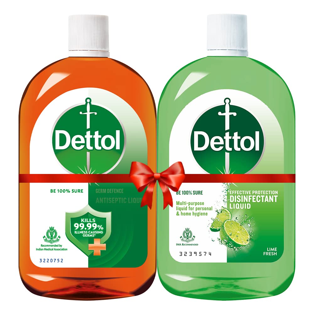 Dettol Antiseptic Disinfectant liquid for First aid, 1L and Dettol Liquid Disinfectant for Personal Hygiene (Lime Fresh , 1L)