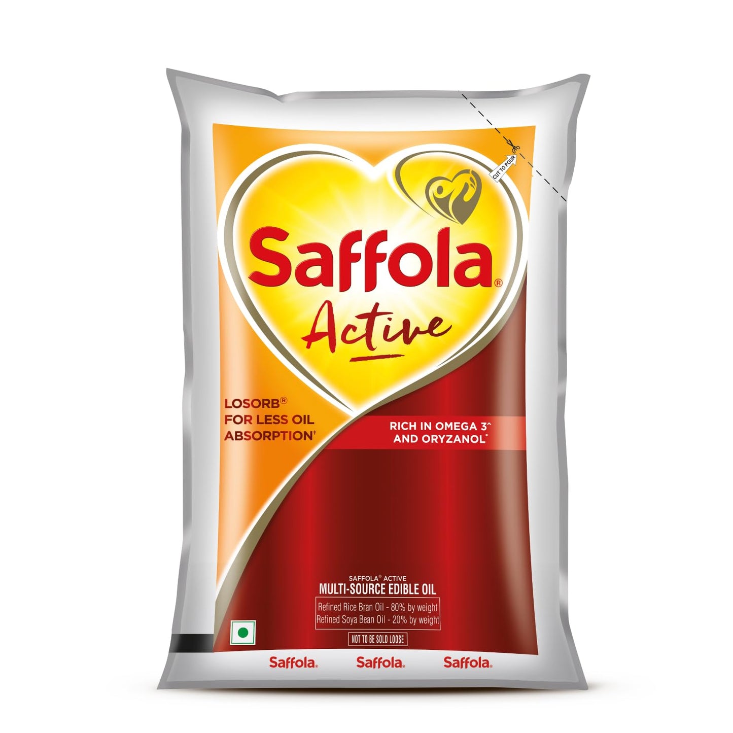 Saffola Active Refined Oil|Blend Of Rice Bran Oil & Soyabean Oil|Cooking Oil|Pro Weight Watchers Edible Oil 1 Litre Pouch - POS