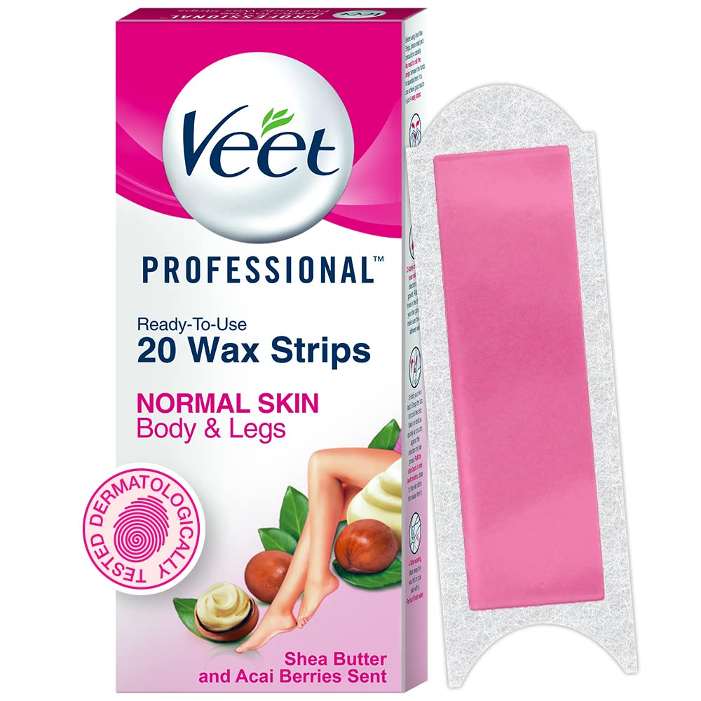 Veet Professional Waxing Strips Kit For Normal Skin, 20 Strips | Gel Wax Hair Removal For Women | Up To 28 Days Of Smoothness | No Wax Heater Or Wax Beans Required