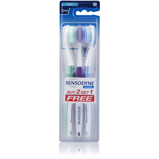 Sensodyne Toothbrush For Adults,Manual- Sensitive (White,Buy 2 Get 1 Free) Pack