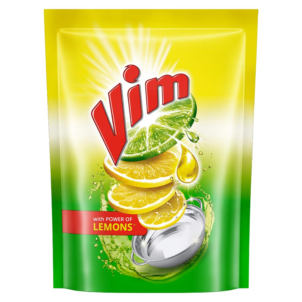 Vim Dishwash Liquid Gel Lemon, With Lemon Fragrance, Leaves No Residue, Grease Cleaner For All Utensils, 500 Ml Refill Pouch