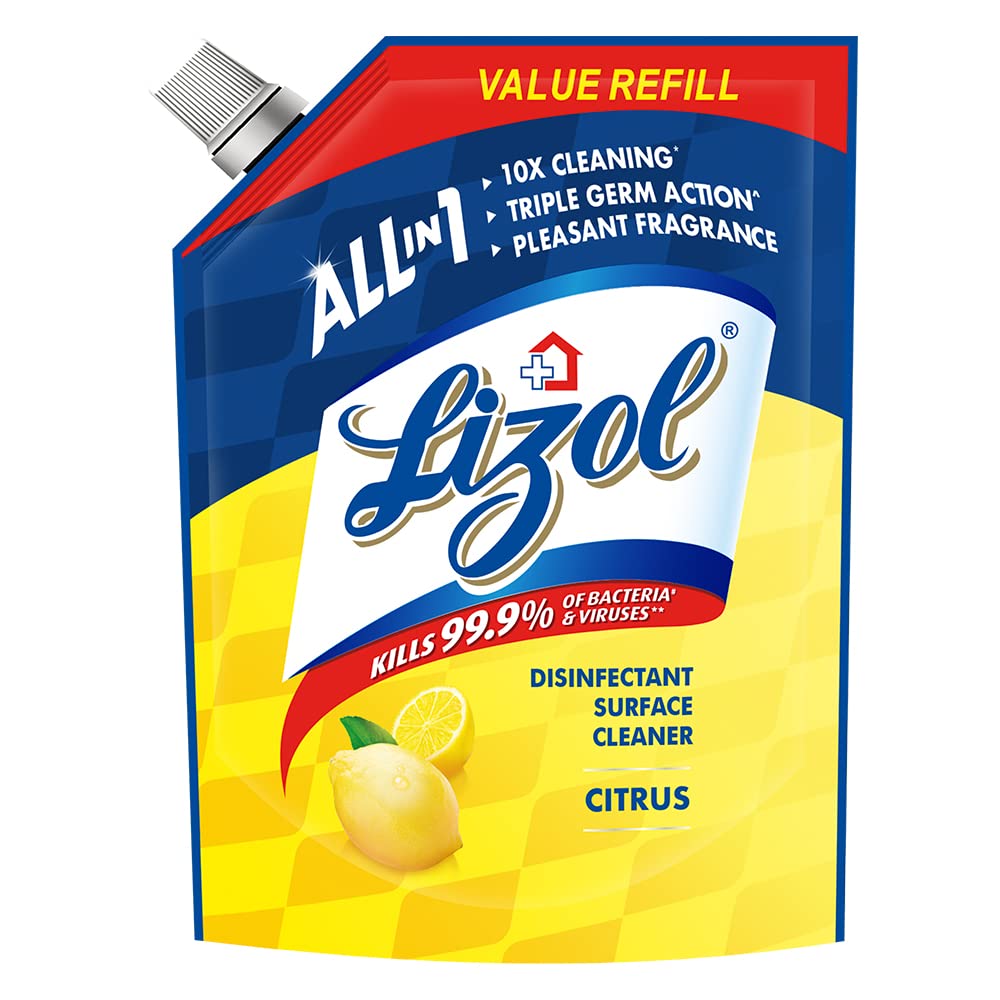 Lizol 1800 Ml - Citrus, Disinfectant Surface & Floor Cleaner Liquid Refill Pack | Suitable For All Floor Cleaner Mops | Kills 99.9% Germs| India'S #1 Floor Cleaner