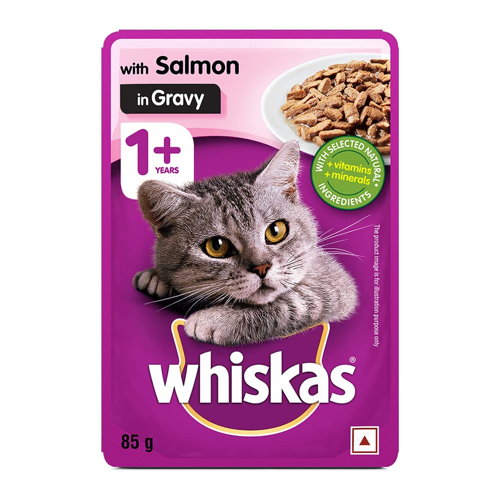 Whiskas Wet Food For Adult Cats (1+Years), Salmon In Gravy Flavour, 85G, 1 Count