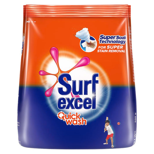 Surf Excel Quick Wash Detergent Powder, With Power Of Lemon & Bleach, Removes Tough Stains, 500 g