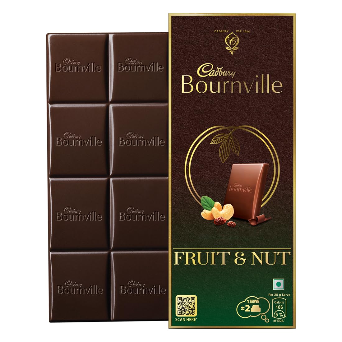 Cadbury Bournville Fruit and Nut Dark Chocolate Bar, 80 g