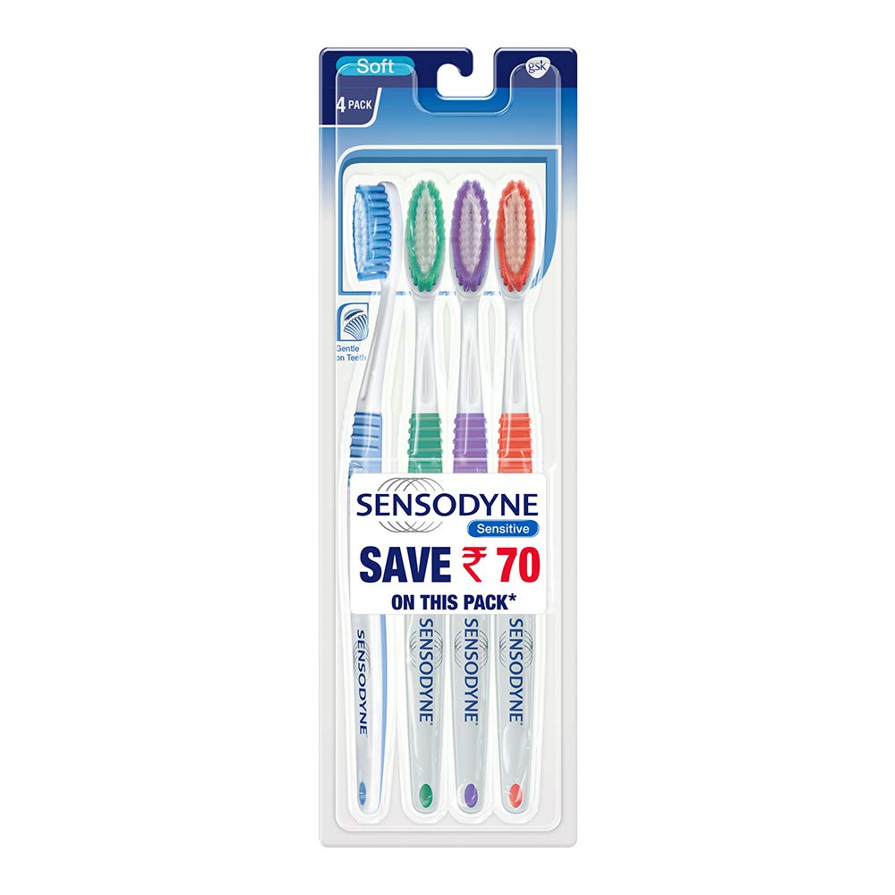 Sensodyne Toothbrush: Sensitive toothbrush with soft rounded bristles, 4 pieces