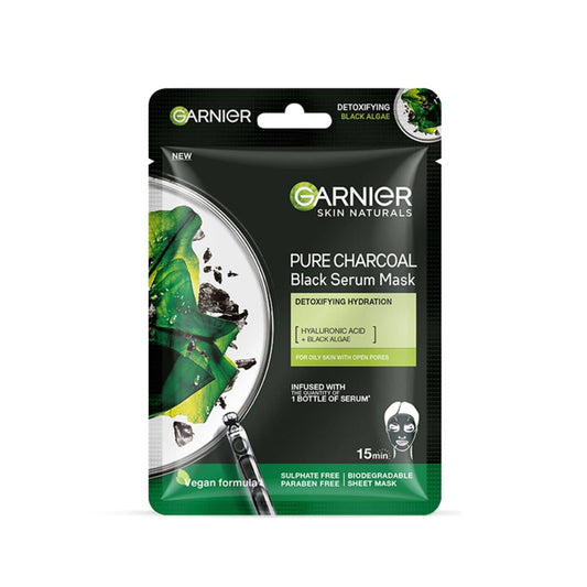 Garnier Skin Naturals, Face Mask, Hydrating & Detoxifying, Black Serum Mask Pure Charcoal, 1 Pc, 28G