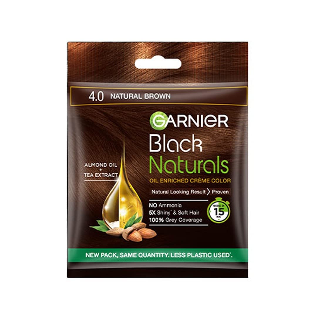 Garnier, Hair Colouring Crème, 100% Grey Coverage,  Black Naturals, 4.0 Natural Brown, 20g + 20ml