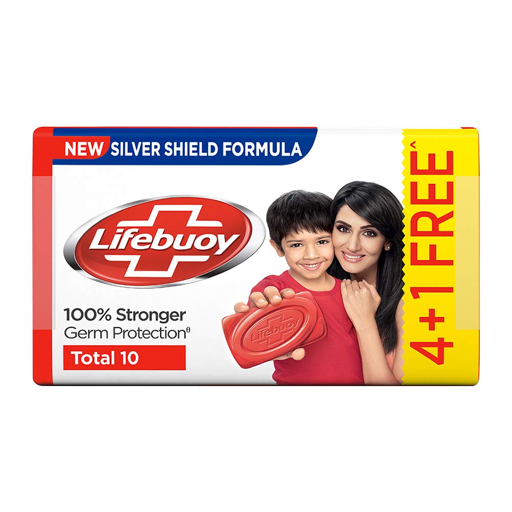 Lifebuoy Total 10 Soap, 125 g (Pack of 5) with (Buy 4 Get 1 Free)