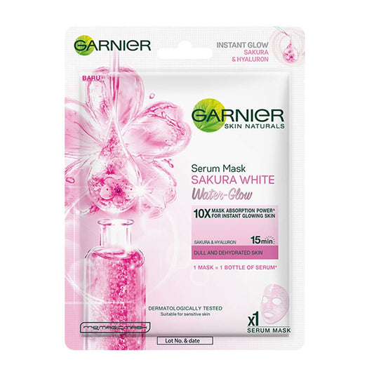 Garnier Sakura White Water Glow Serum Sheet Mask, Face Sheet Mask For Women, 28G