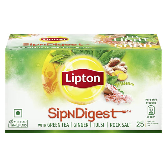 Lipton SipNDigest with Green Tea, Ginger, Tulsi & Rock Salt (Spiced Green Tea Bags), 25 Pcs, 45 grams