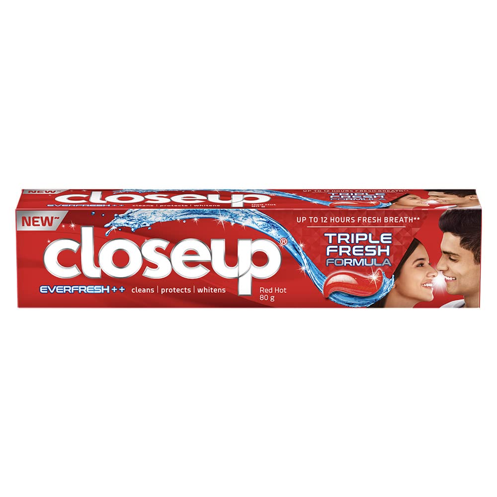 Closeup Everfresh+ Anti-Germ Gel Plaque Removal Toothpaste Red Hot 80 G