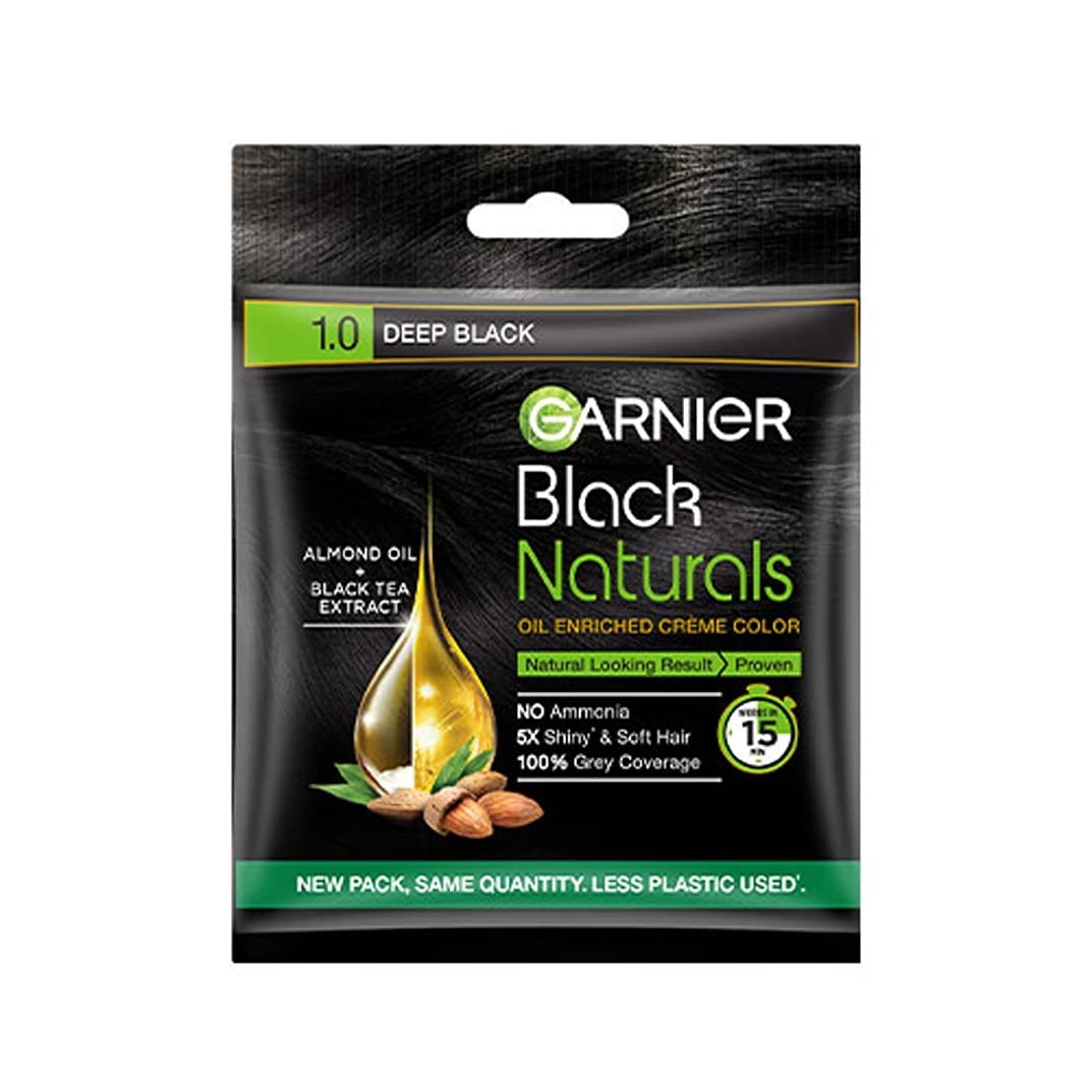 Garnier, Hair Colouring Crème, 100% Grey Coverage, 1.0 Deep Black, 20g + 20ml