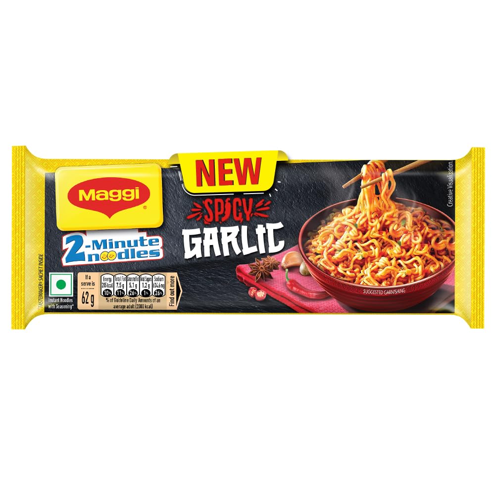 MAGGI 2-Minute Spicy Garlic Noodles, Easy to Cook Instant Noodles, Tasty Twist of Spicy & Garlic, 248g