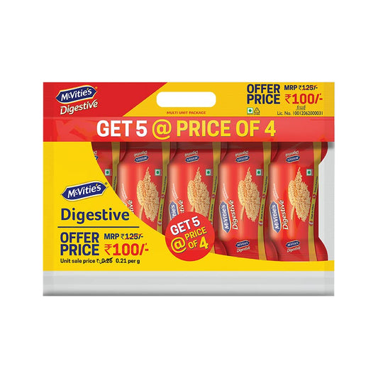 Mcvitie'S Digestive High Fibre Biscuits With Goodness Of Wholewheat, 100G - Pack Of 5