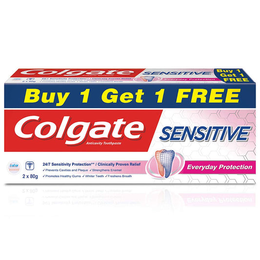 कोलगेट सेंसिटिव एवरीडे प्रोटेक्शन एंटीकैविटी टूथपेस्ट - 80 ग्राम (1 खरीदें, 1 मुफ़्त पाएं)
