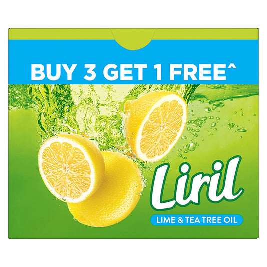 Liril Lime And Tea Tree Oil Bath Soaps: Refreshing Bathing Soaps With Freshness Of Lemon - Paraben And Sulphate Free Soap Bar, 125 G (Buy 3 Get 1)