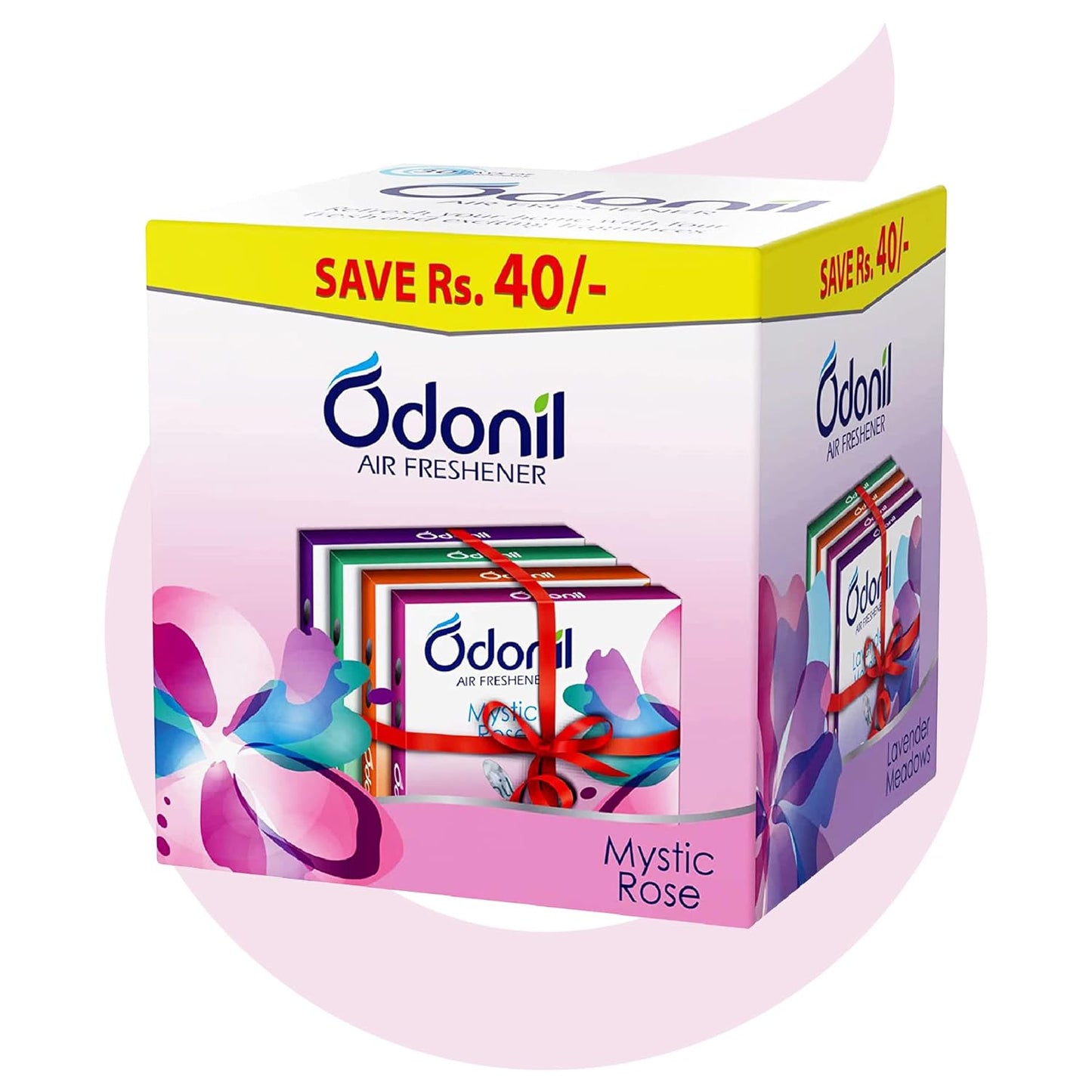 Odonil Bathroom Air Freshner Blocks Mixed Fragrances - 192G (48G*4) | Mixed Fragrances: Jasmine, Lavender, Orchid, Rose| Long Lasting Fragrance | Lasts Upto 30 Days